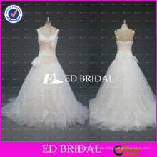 ED Bridal Sample Pictures Spaghetti Strap Blume Lace Bodice eine Linie Tulle Brautkleider